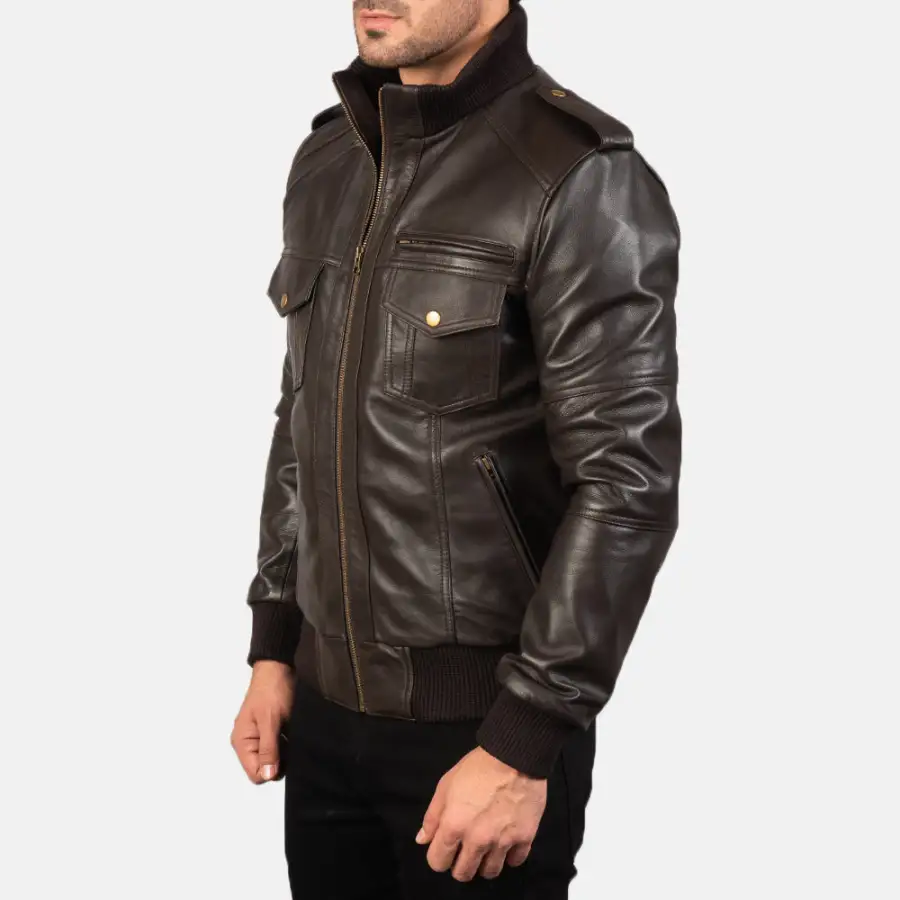 Men's Classic Minimal Bomber Leather Jacket