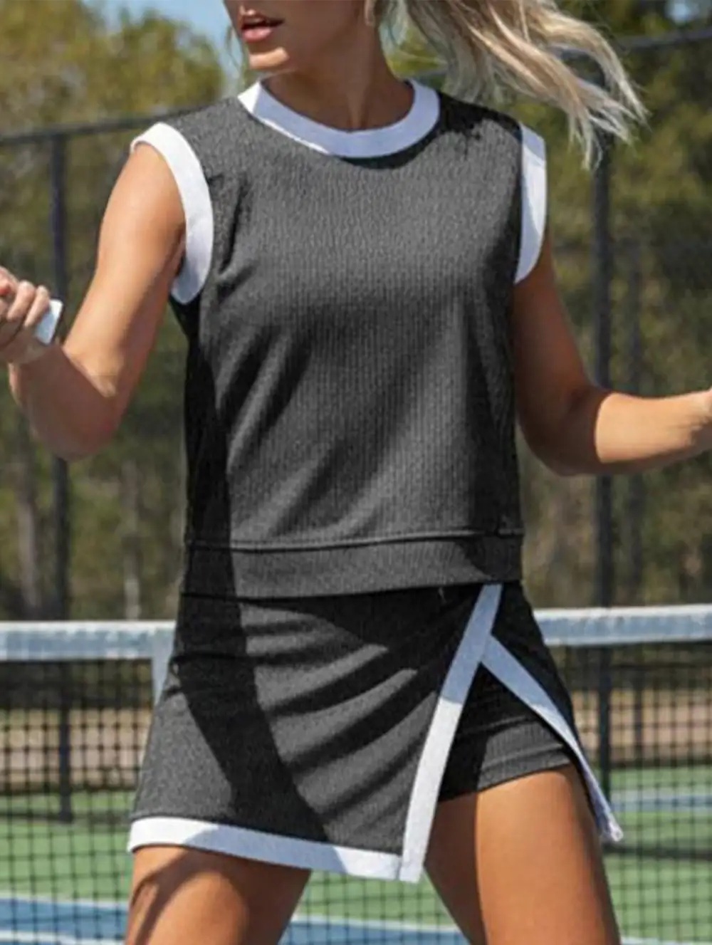 Block Slit Sport Tank Top Set