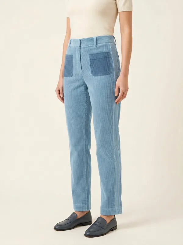 Women's Patch-Pocket Ankle-Length Straight-Leg Corduroy Pants