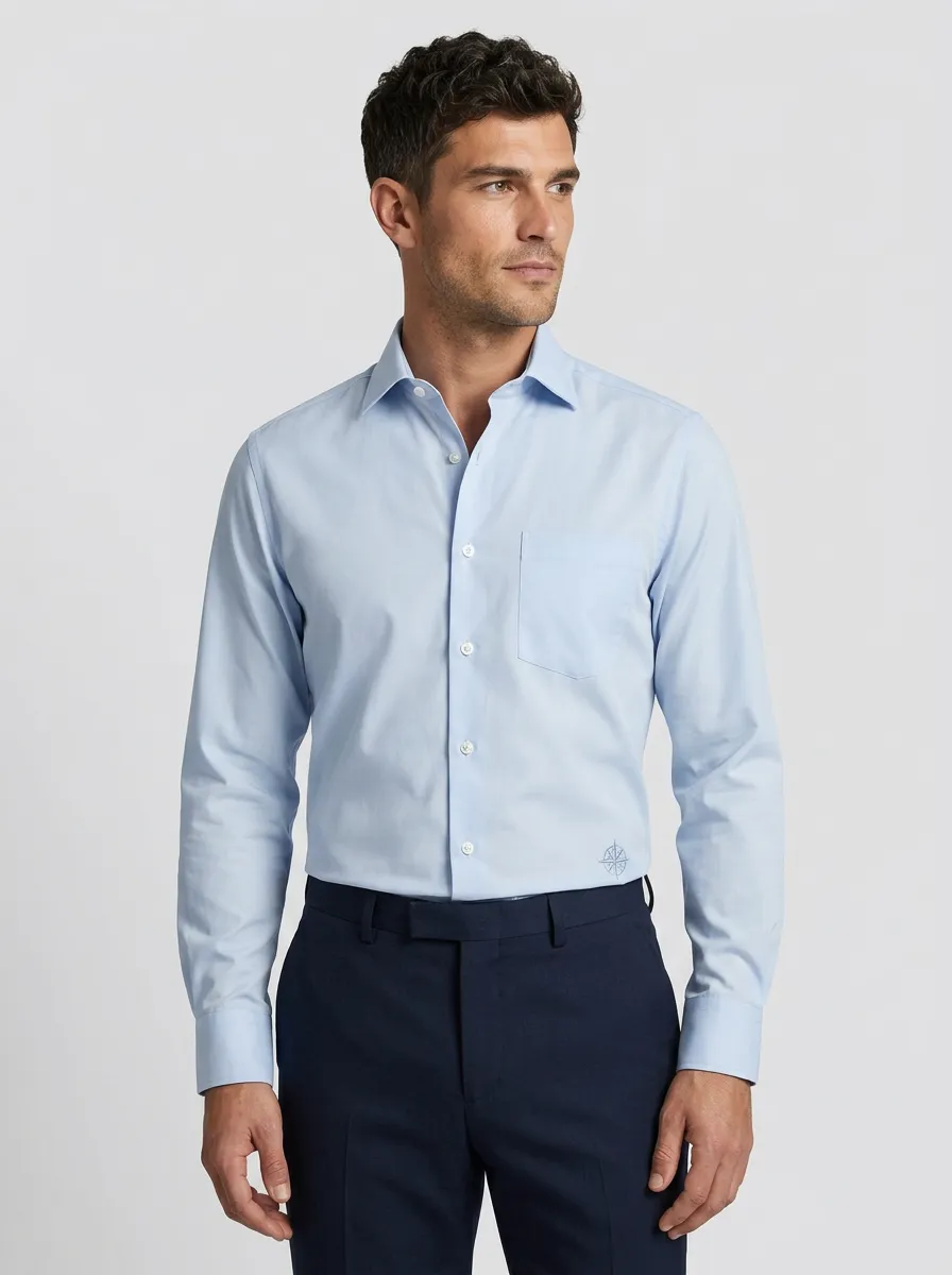 Men's Non-Iron Cotton Compass Printed Dress Shirt