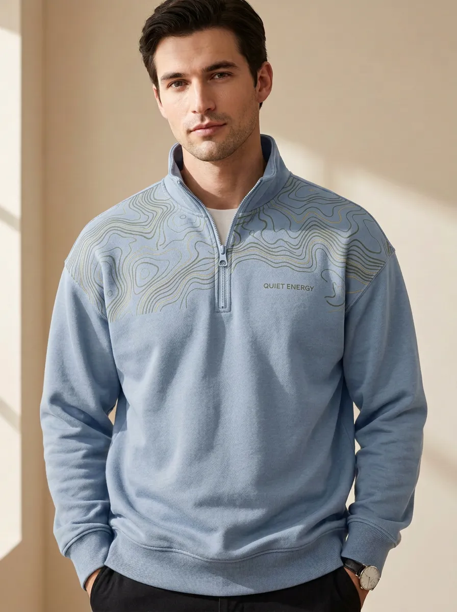Outdoor-Inspired Half-Zip Topographic Men's Half-Zip Sweatshirt