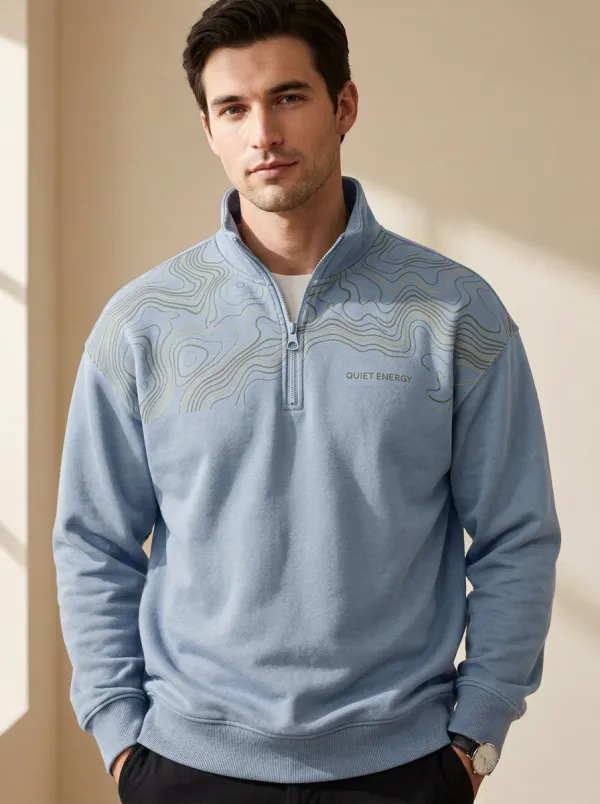 Outdoor-Inspired Half-Zip Topographic Men's Half-Zip Sweatshirt