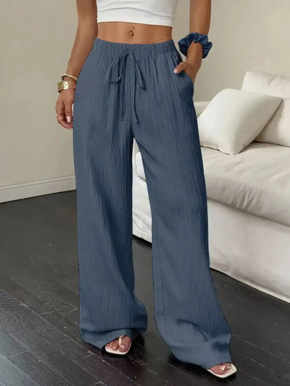 Wide Leg Drawstring Relaxed Fit Pants