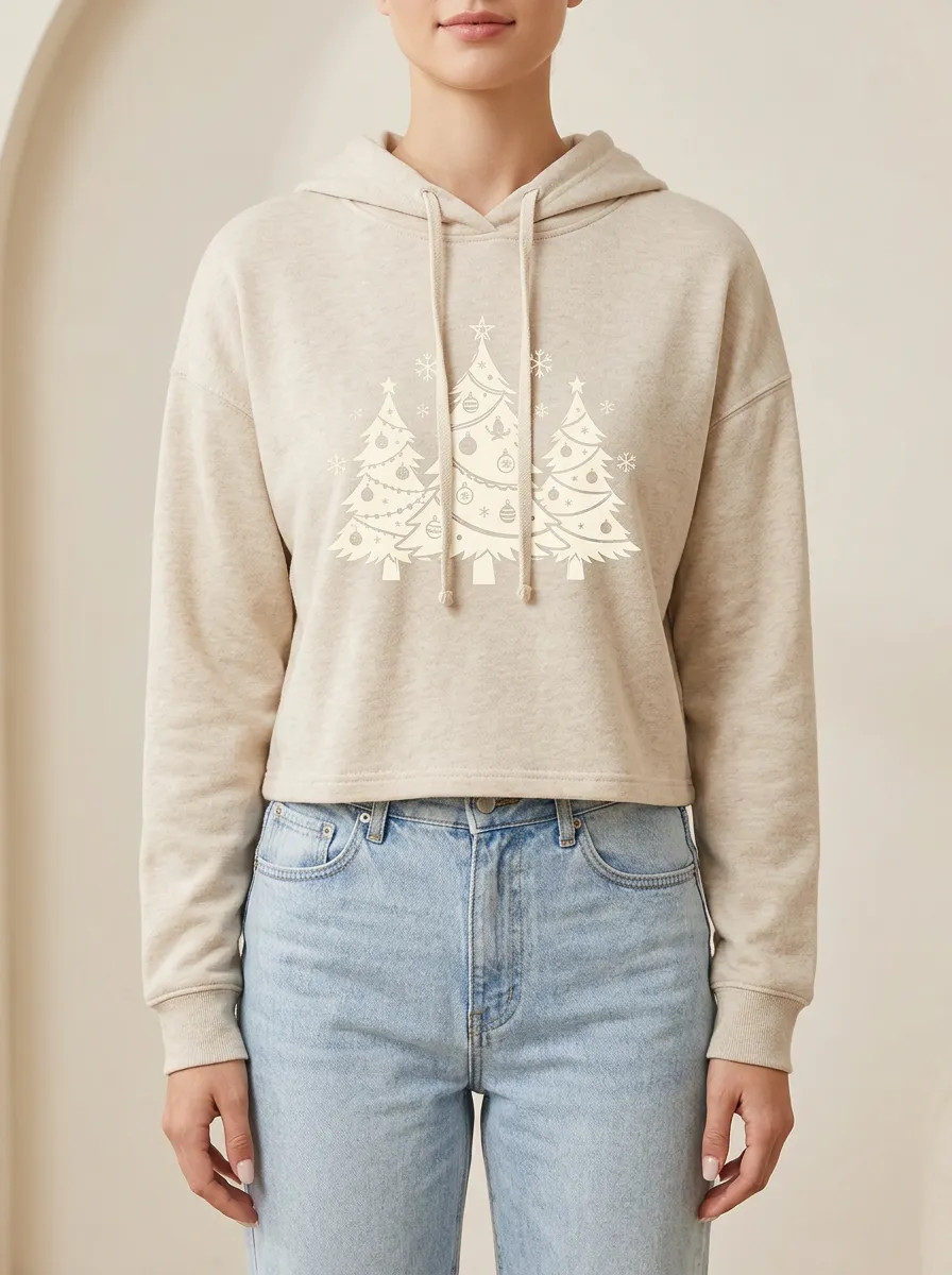 Women's Christmas Triple-Tree Snowflake Cropped Hoodie