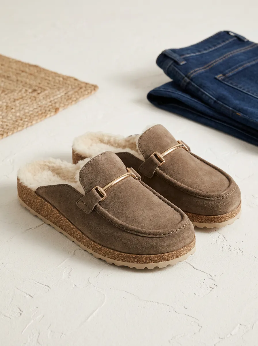 Women's Heritage Faux Fur Lined Winter Suede Wood Sole Loafers
