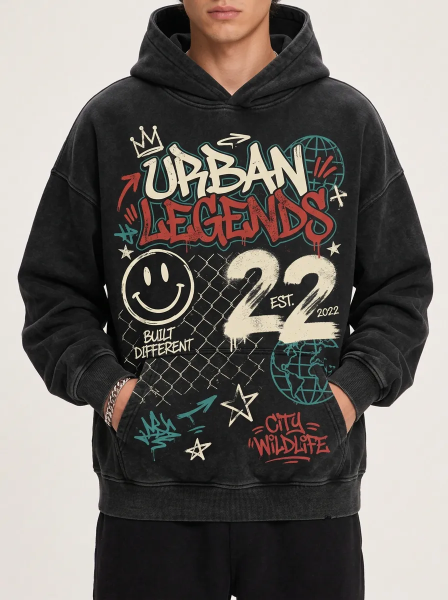 Men's Urban Legends Graffiti Smiley Printed Hoodie