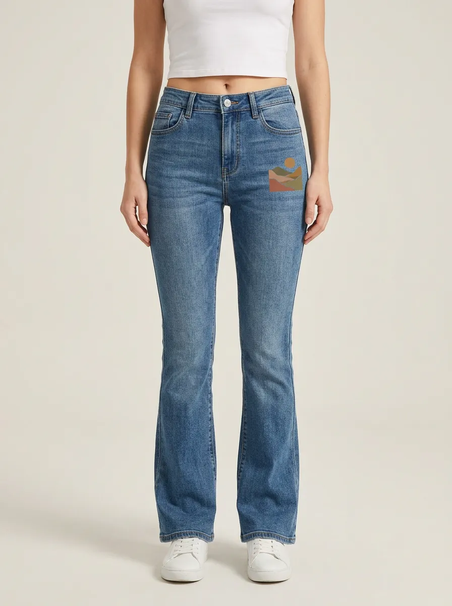 Women's Sunset Mountain Graphic High-Rise Flare Jeans