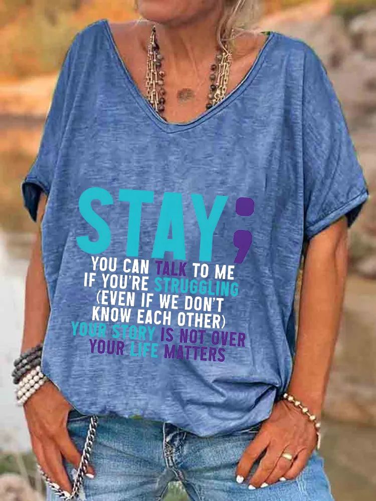 Encouraging Slogan V-Neck Short-Sleeved T-Shirts