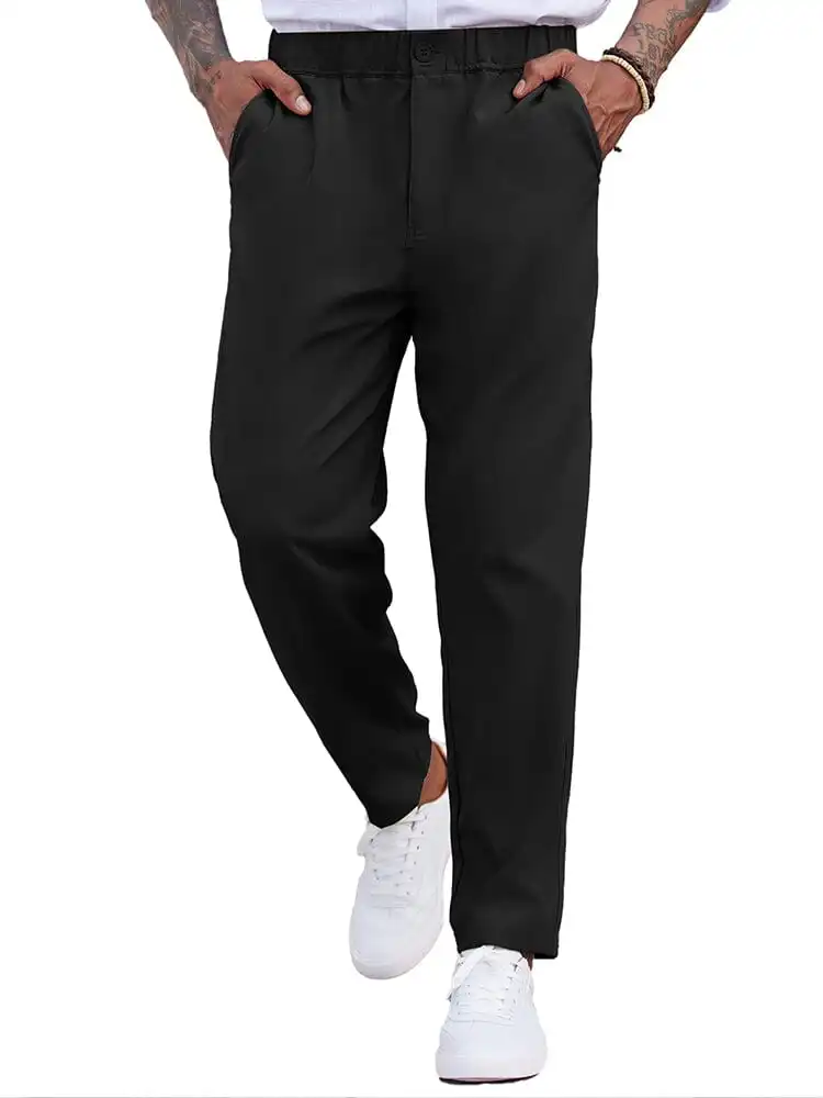 Simple Elastic Waist Slack Pants