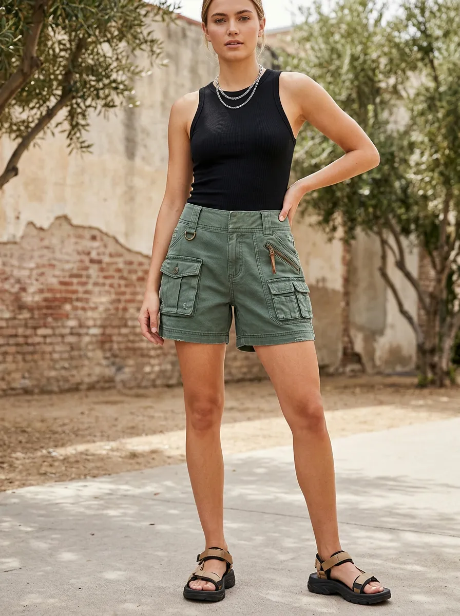 Relaxed Women's Outdoor Adventure Multi-pocket Cargo Shorts