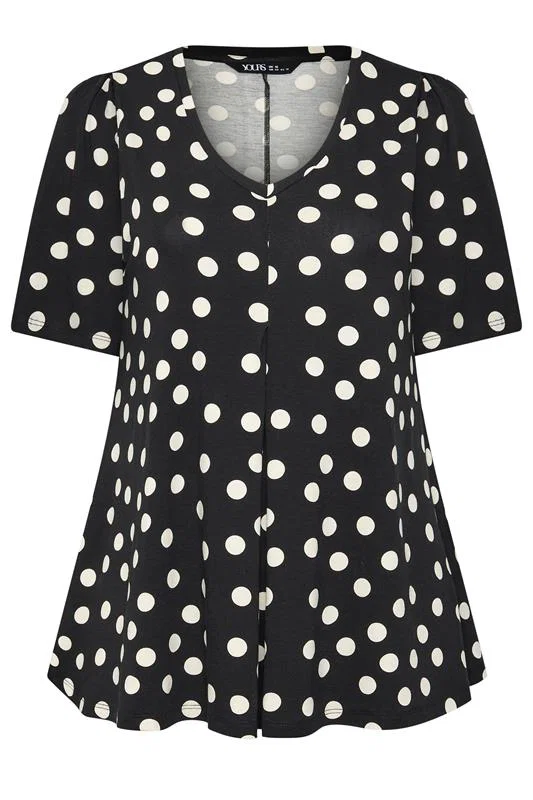 Black Polka Dot Pleated Front Top detail 4