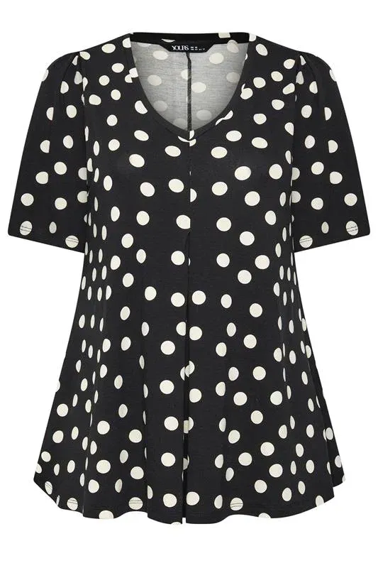 Black Polka Dot Pleated Front Top