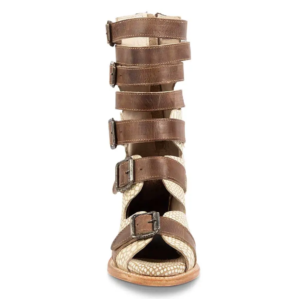 Faux-Leather Snakeskin-Print Buckle-Detail Strappy Ankle Boots