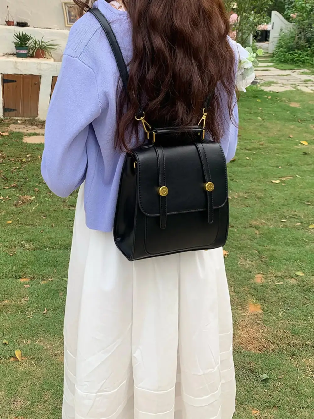 Top Handle Leather Backpack Bag