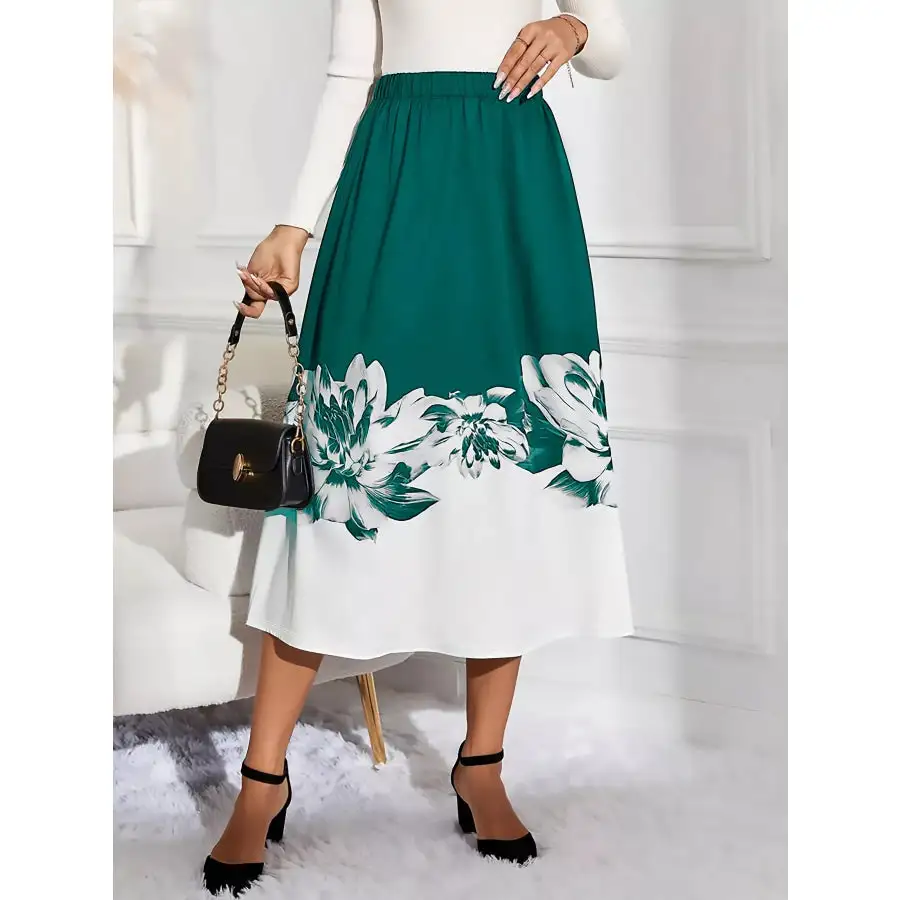 Print A-line Midi Skirt