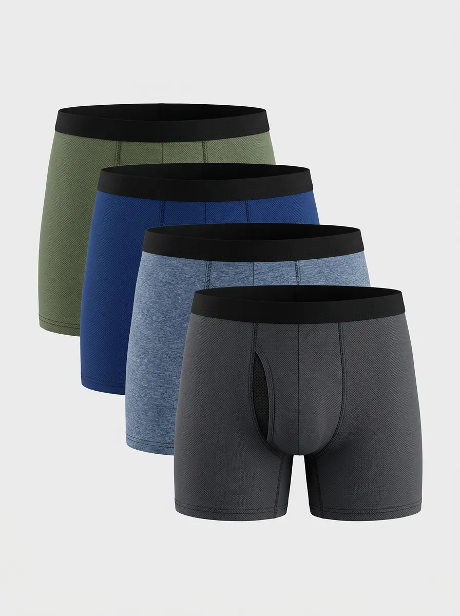 Functional Solid Casual Look Men's Four Pack Boxer Briefs