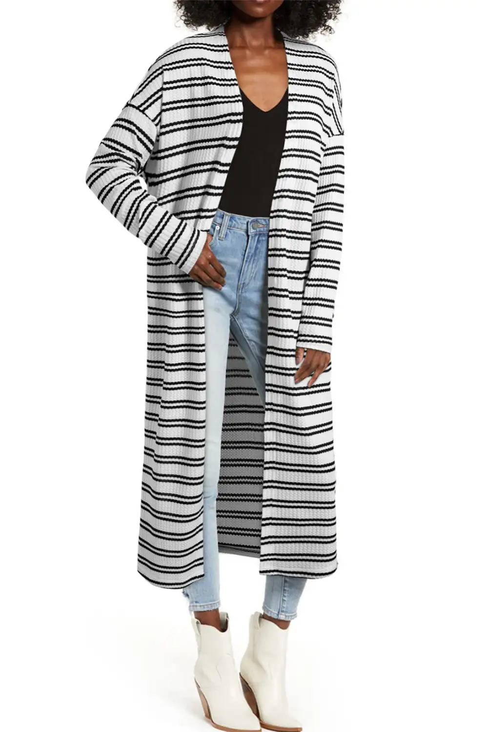 Striped Open Front Longline Cardigan