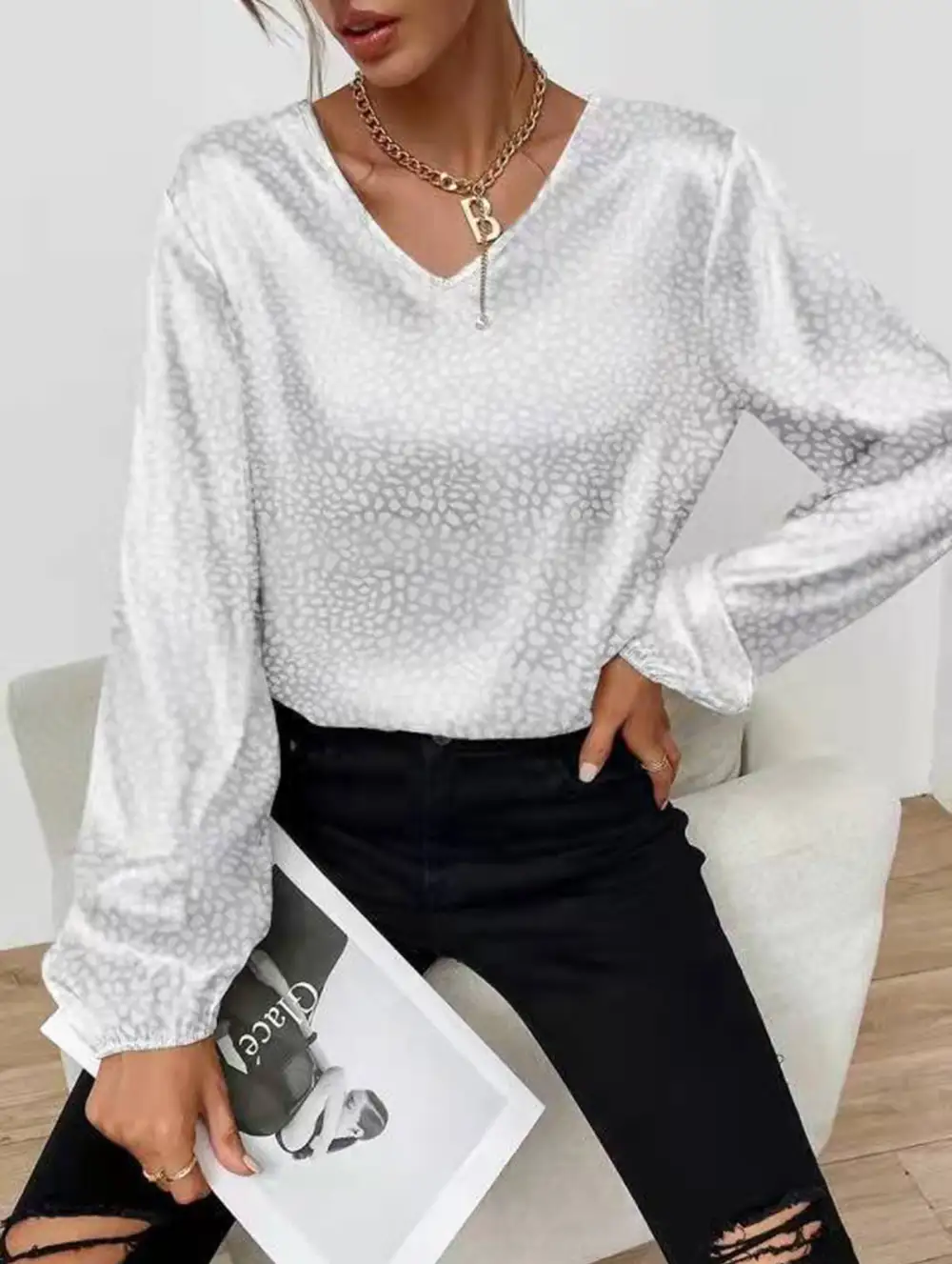 Leopard Print V Neck Top