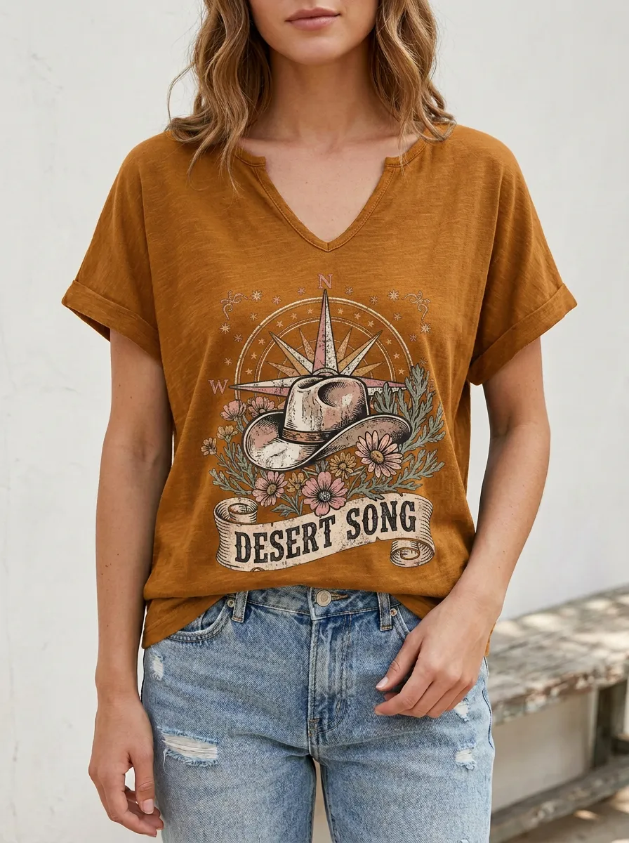 Cowboy-Hat Desert Western Women's V-Neck T-Shirt