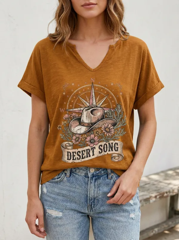 Cowboy-Hat Desert Western Women's V-Neck T-Shirt