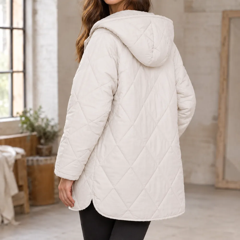 Hooded Quilted Mid-Length Jacket