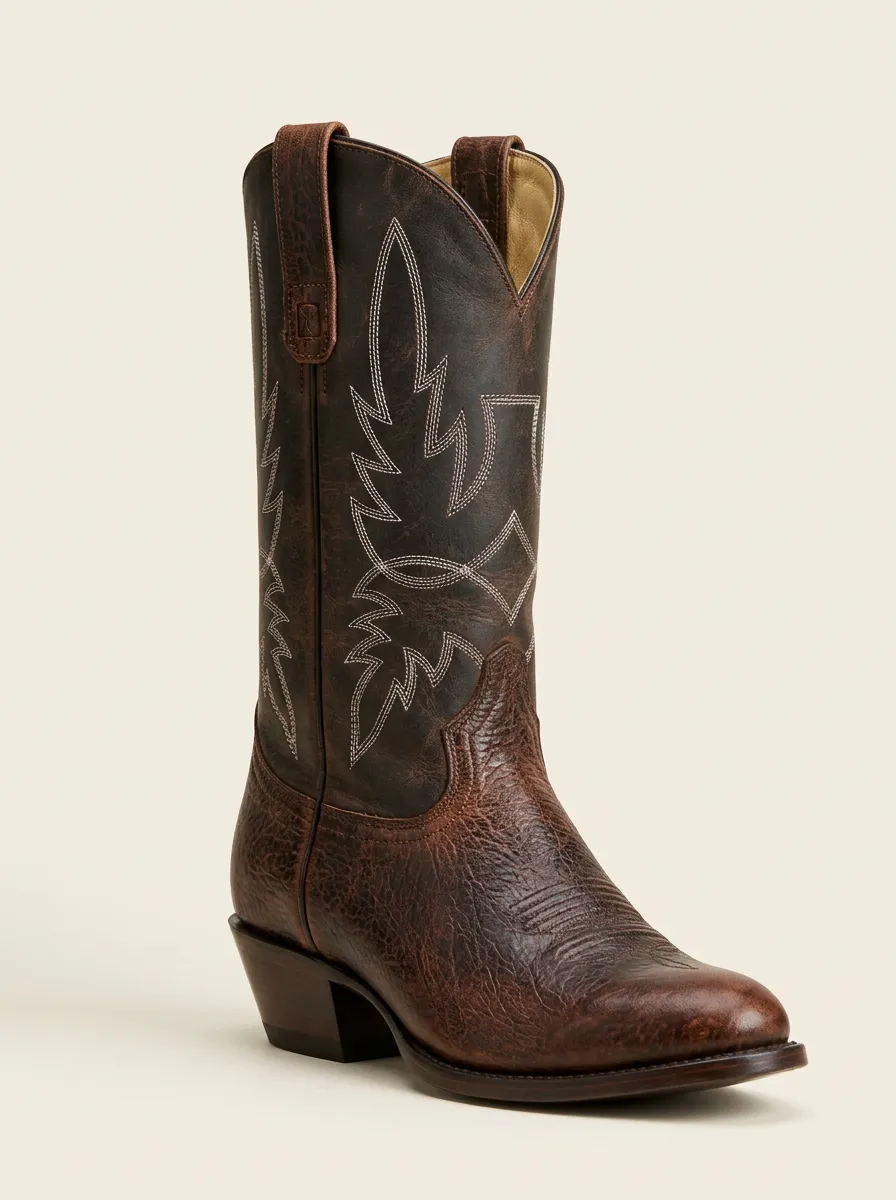 Men's Weathered Contrast-Embroidered Western Boots
