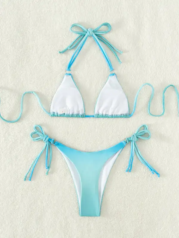 Gradient Halter Neck Strapless Mini Bikini Swim Set