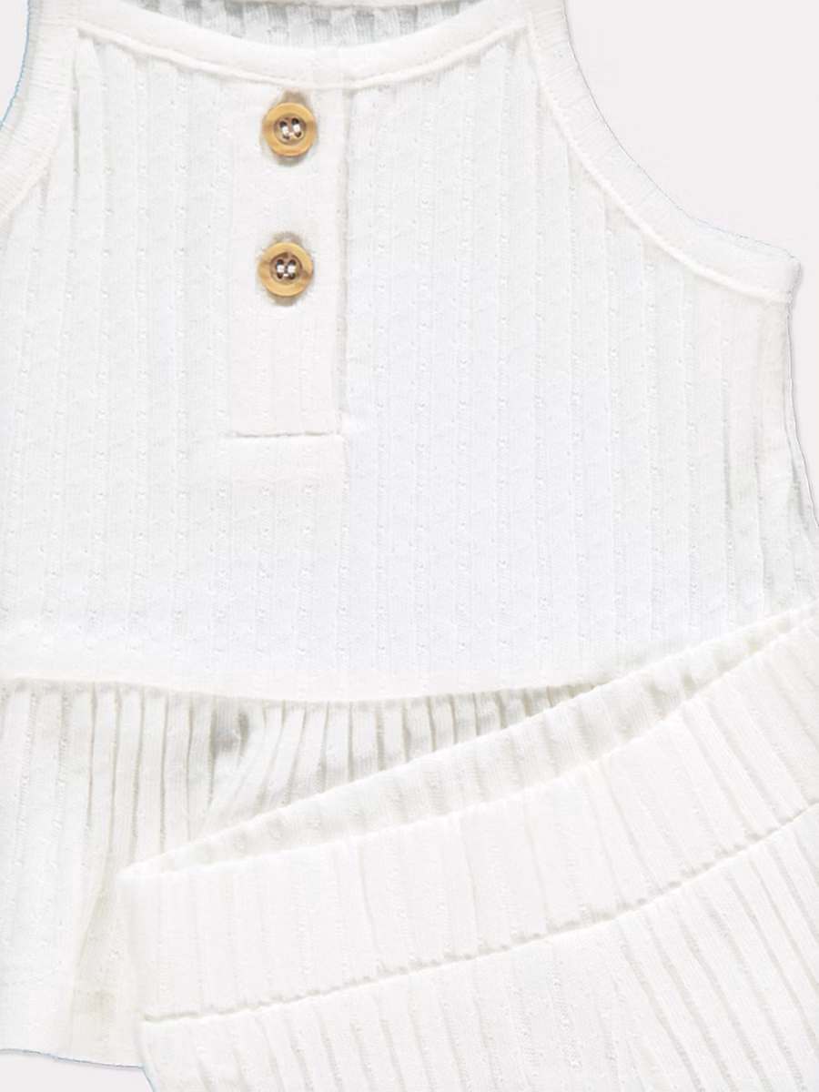 White Ribbed Top and Shorts Outfit detail 1
