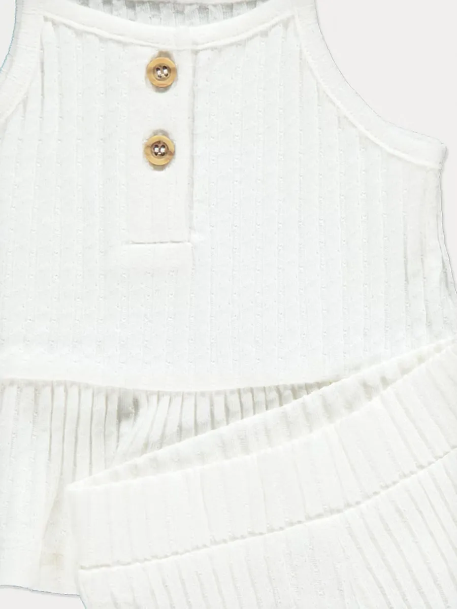 White Ribbed Top and Shorts Outfit