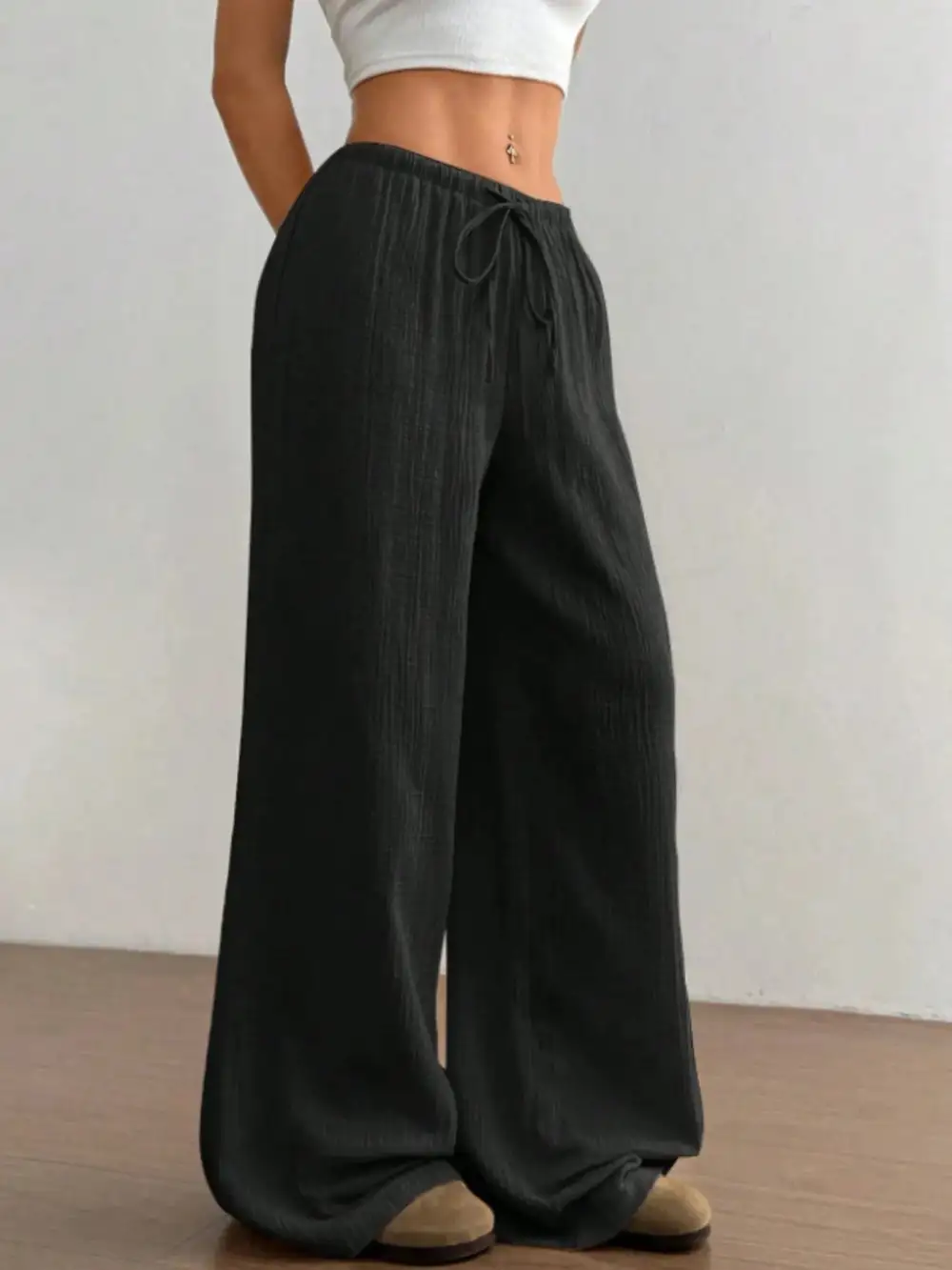 Polished Wide Leg Drawstring Pants