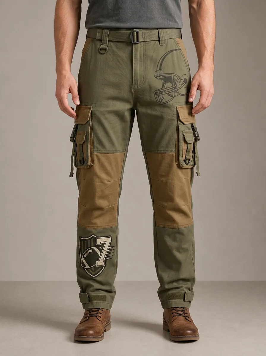 Men's American Football Helmet Number 7 Printed Cargo Pants