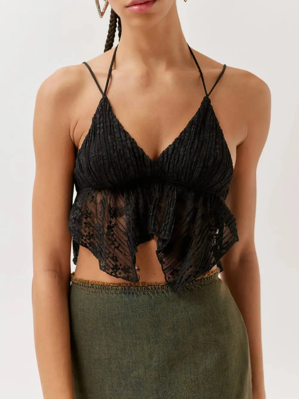 Lace Cropped Cami With Flowy Hem
