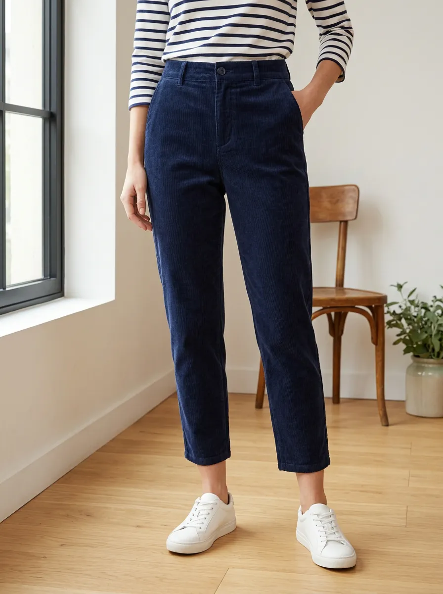 Women's Straight-Leg Mid-Rise Ankle-Length Side-Pocket Corduroy Pants