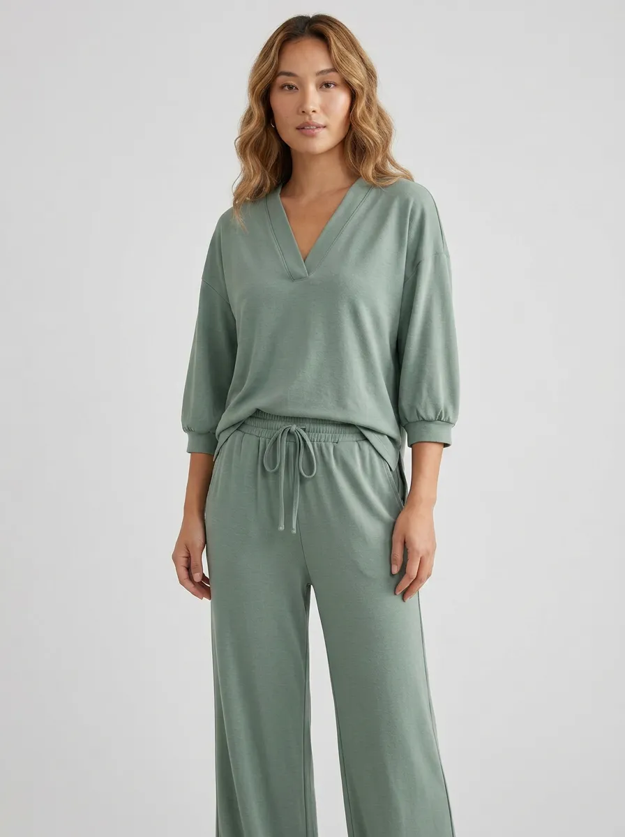 Everyday Short-Sleeve Women's V-Neck Casual Lounge Set