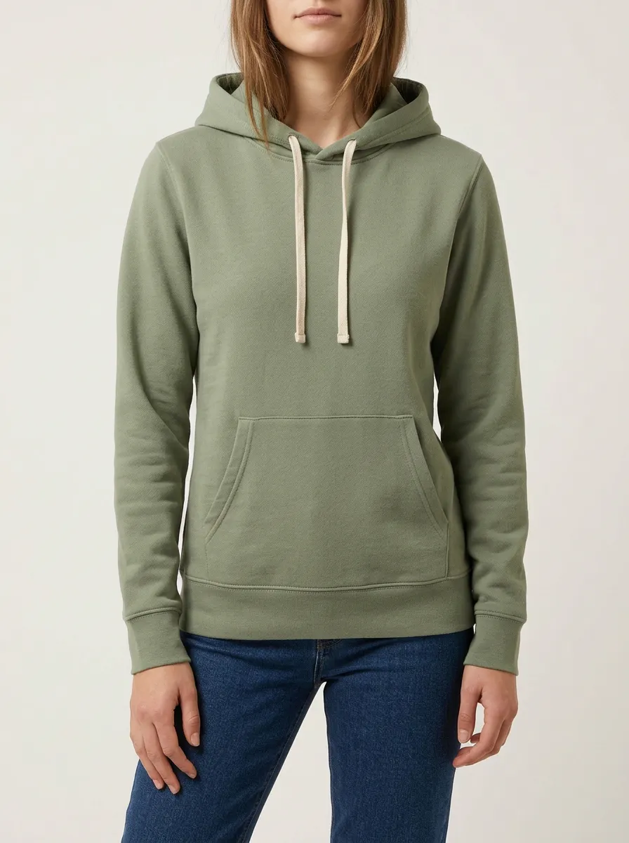 Women's Olive Green Minimalist Solid Color Plain Hoodie