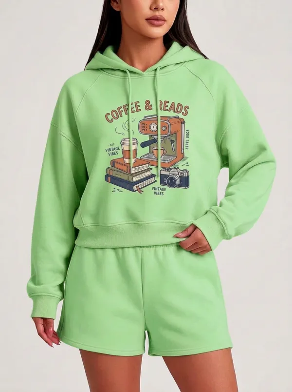 Women's Coffee Books Camera Lover Vintage Printed Hoodie