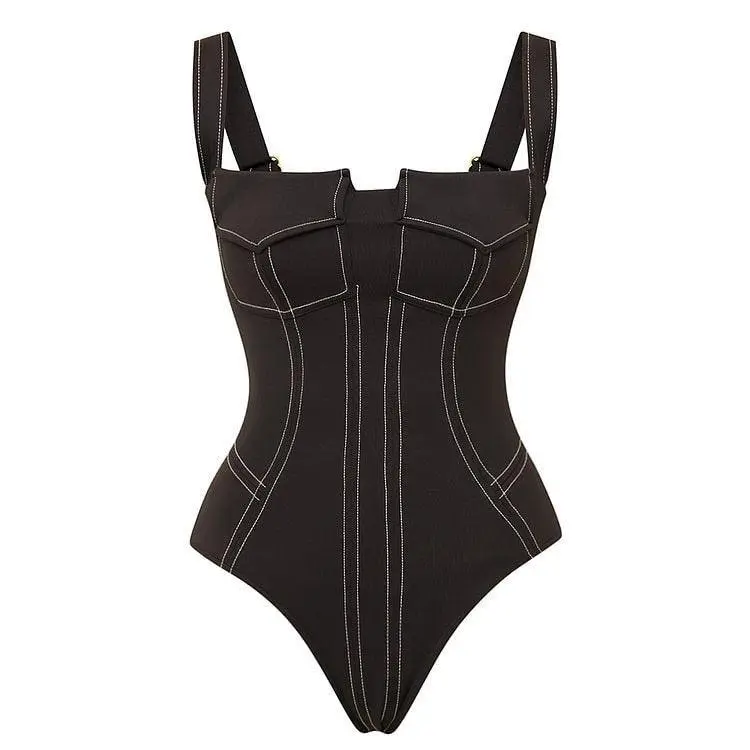 Color Block One Piece Swimwear with Pants