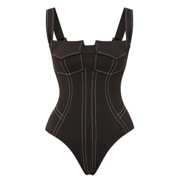 Color Block One Piece Swimwear with Pants