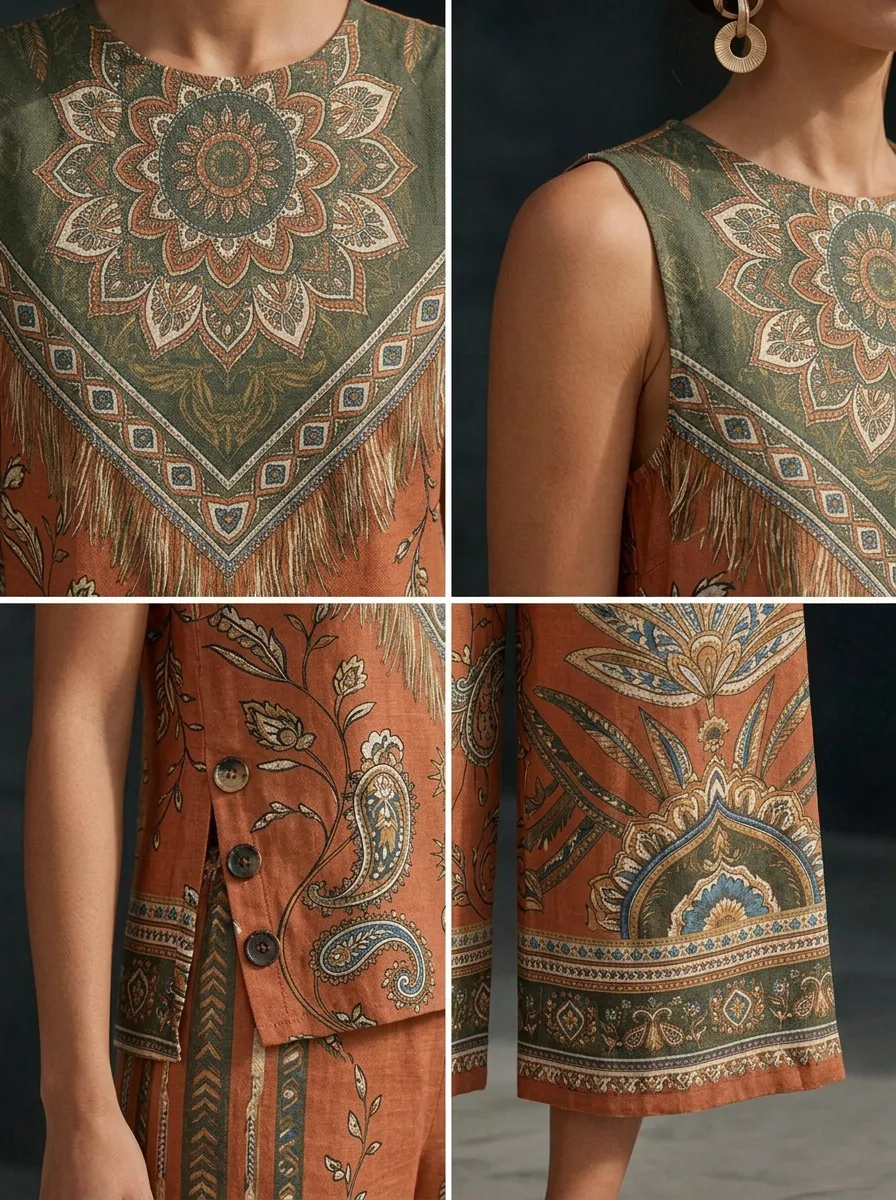 Women's Bohemian Mandala Paisley Printed Sleeveless Set