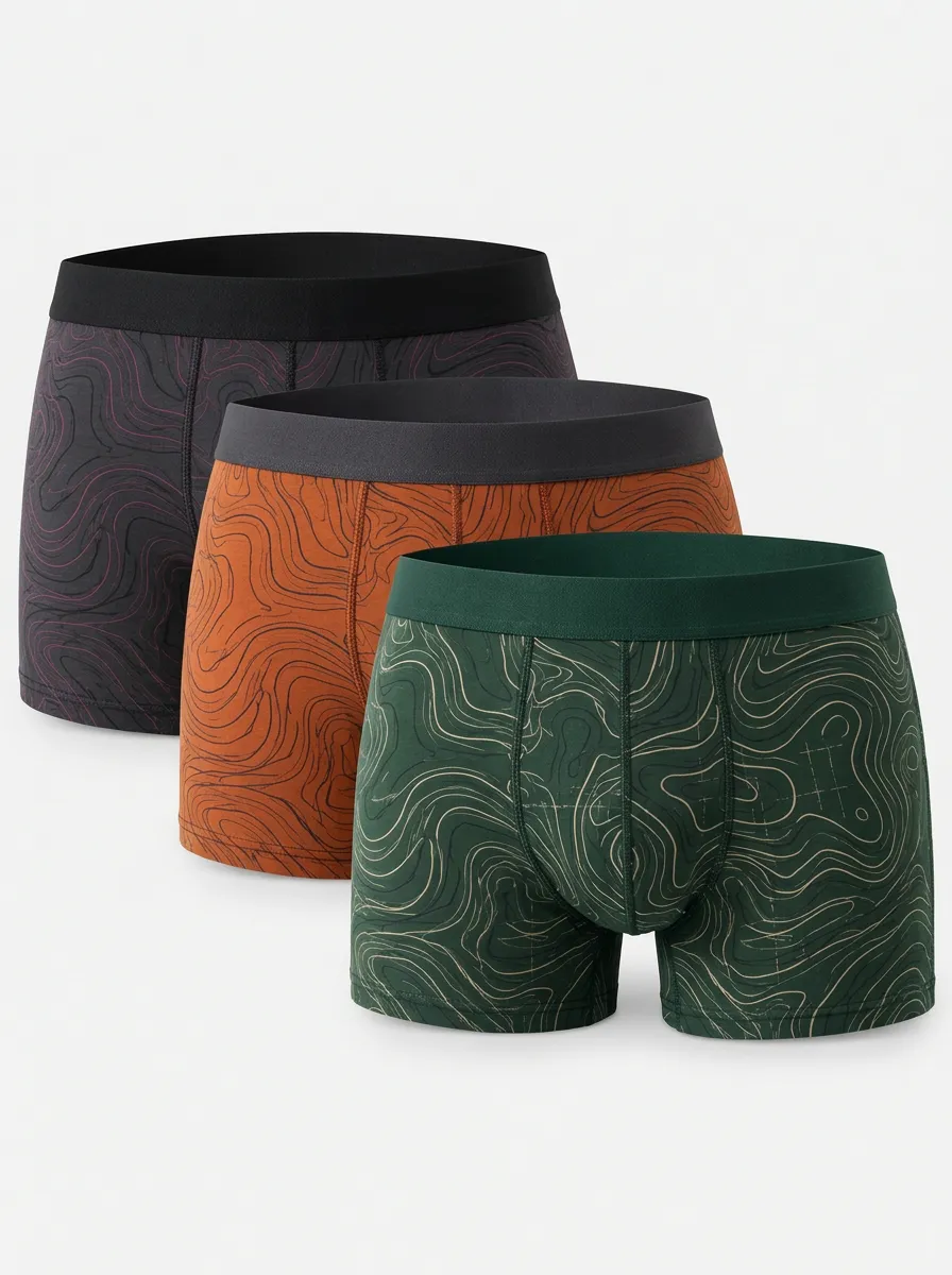 Men's Contour Line Pattern Boxer Brief Underwear Bundle