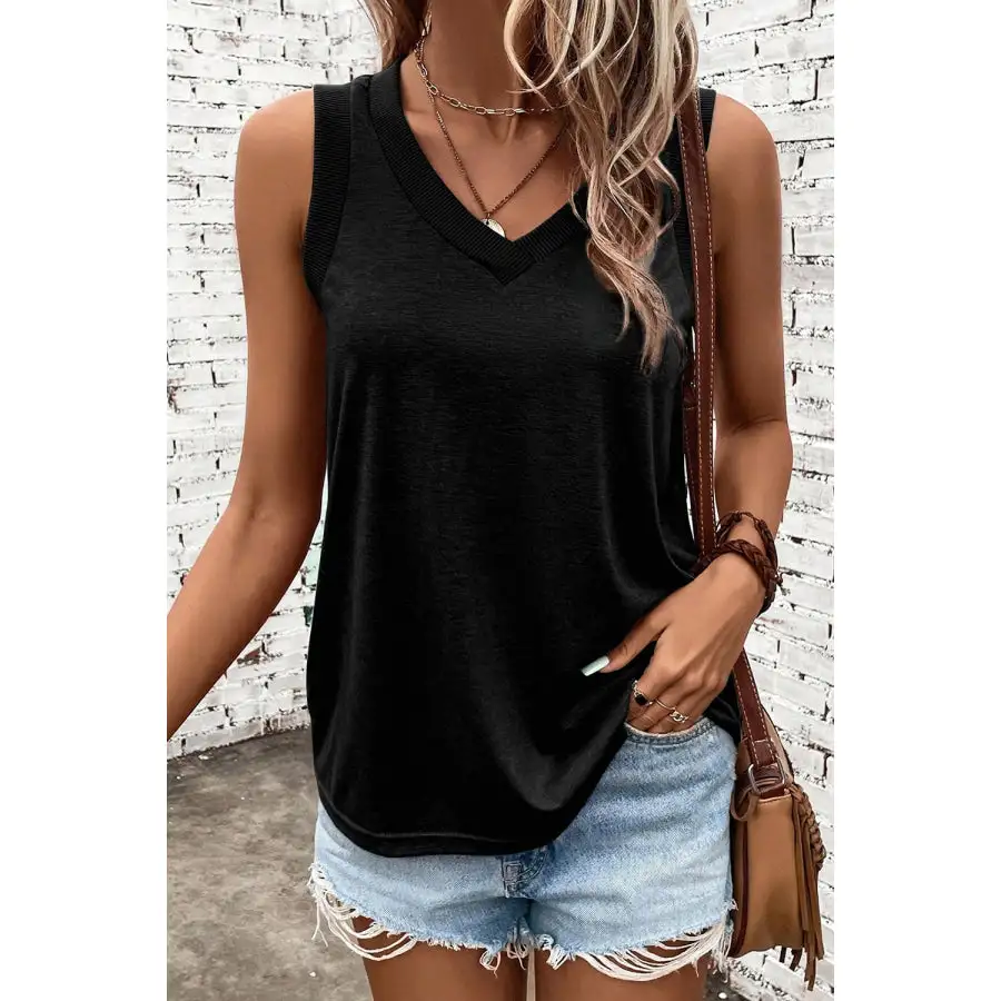 Minimal V Neck Wide Strap Tank