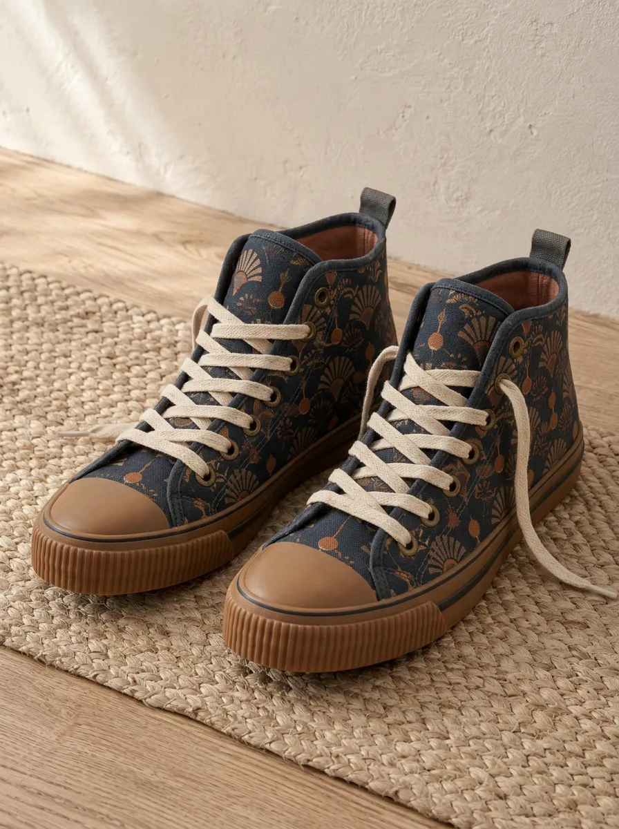 Unisex Refined Art Deco Fan Pattern Patterned High Top Canvas Shoes