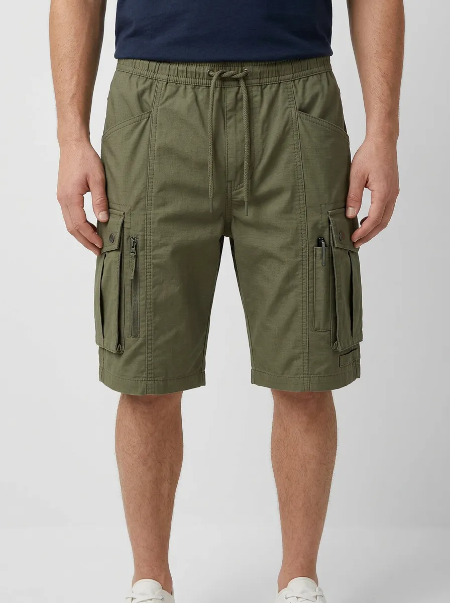 Men's Drawstring Waist Elastic Waist Zip Cargo Pockets Cargo Shorts