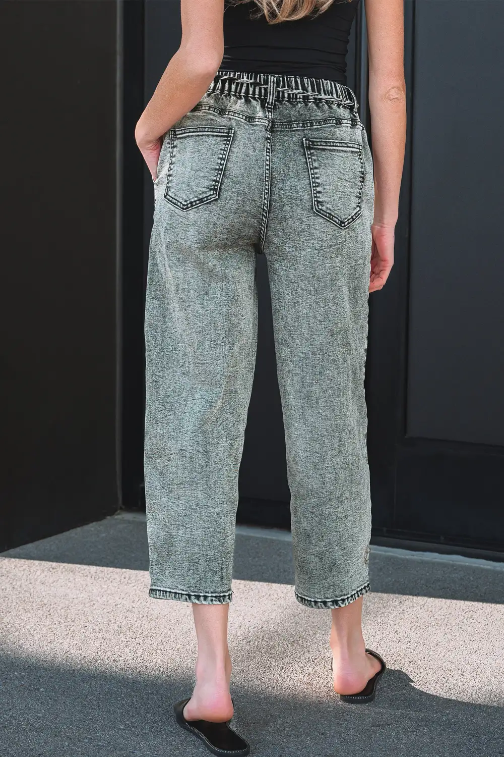Women's Acid Wash Tie Waist Denim Pants