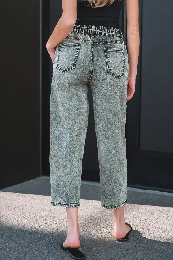 Women's Acid Wash Tie Waist Denim Pants