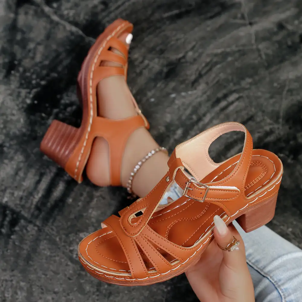 Thick Sole Peep Toe Wedge Sandals