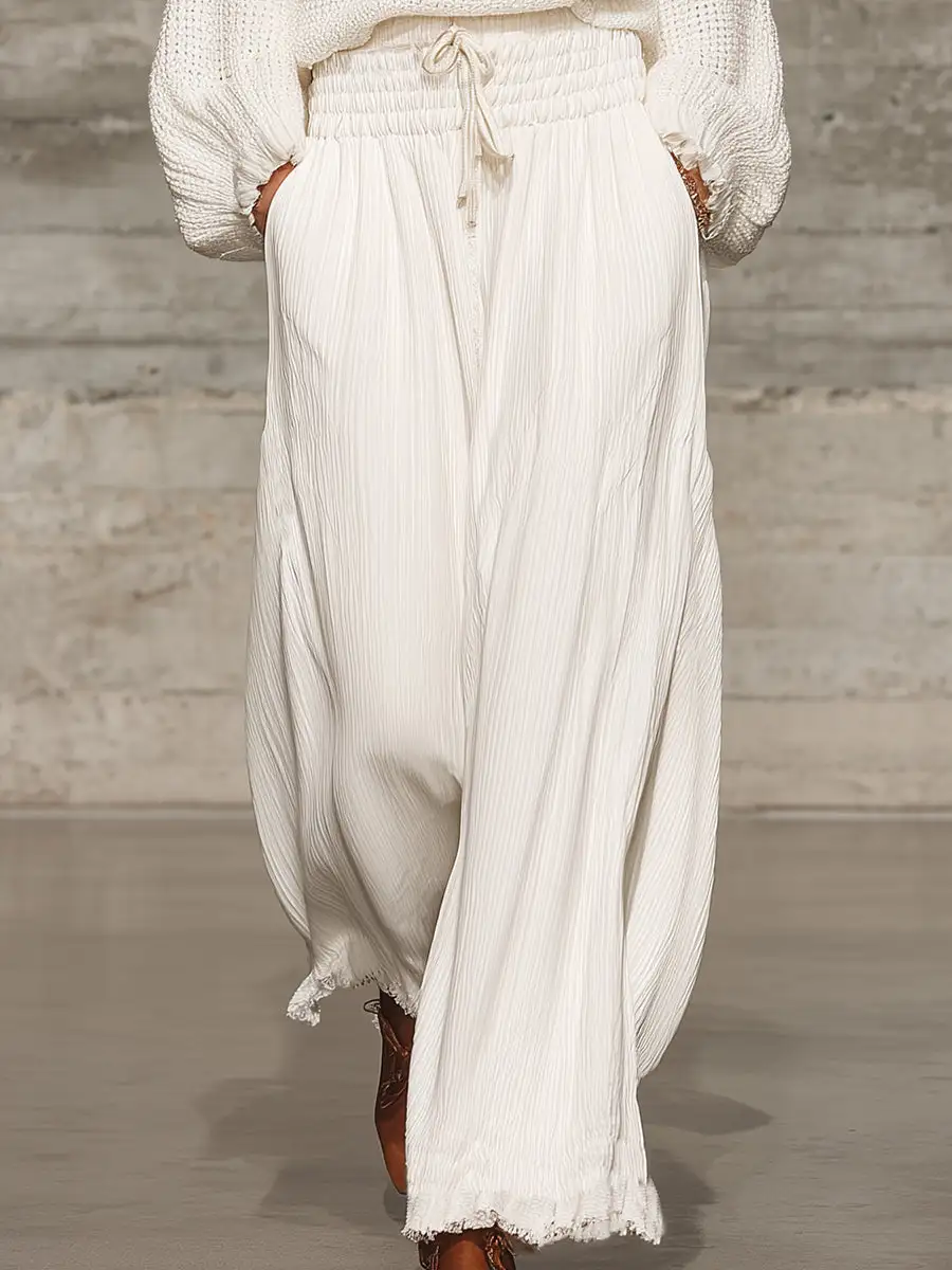 Elastic-Waist Wide-Leg Casual Pants