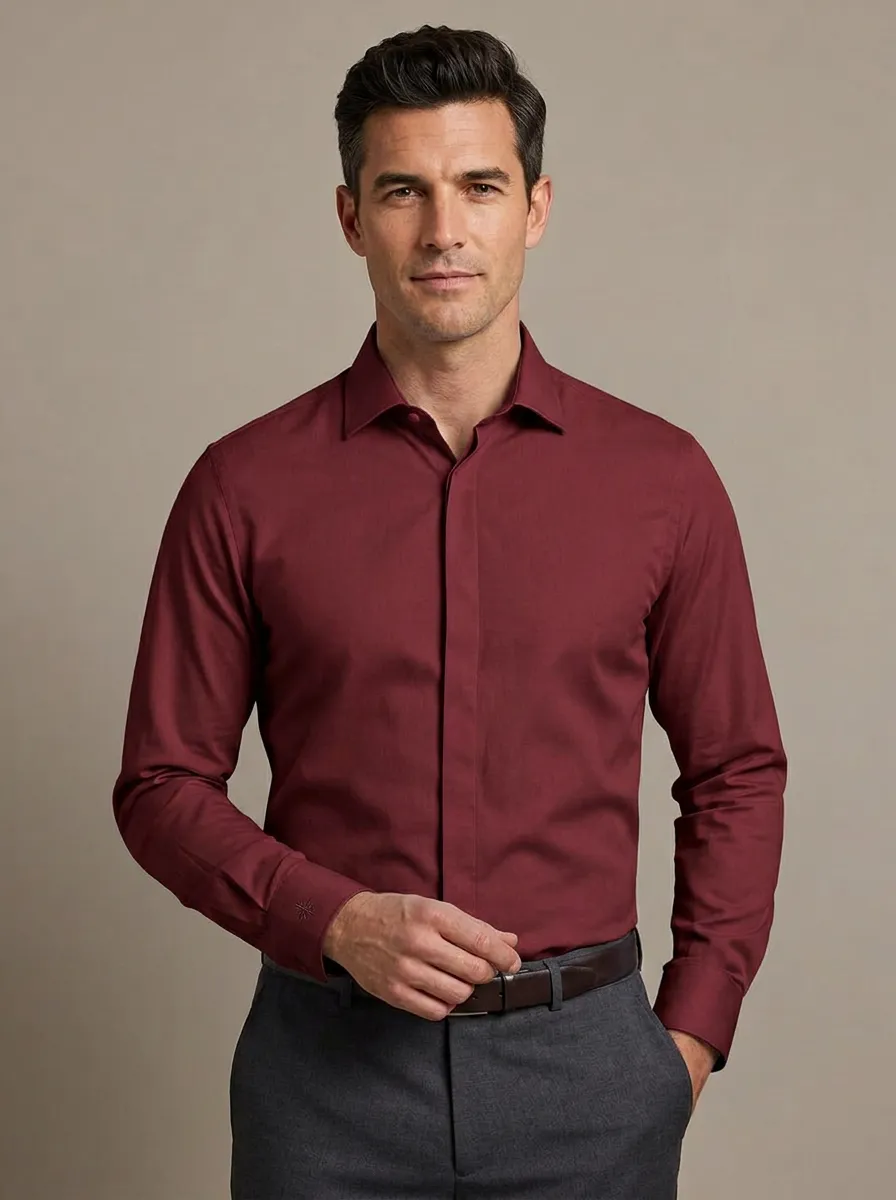 Men's Non-Iron Cotton Embroidered Cuff Printed Dress Shirt