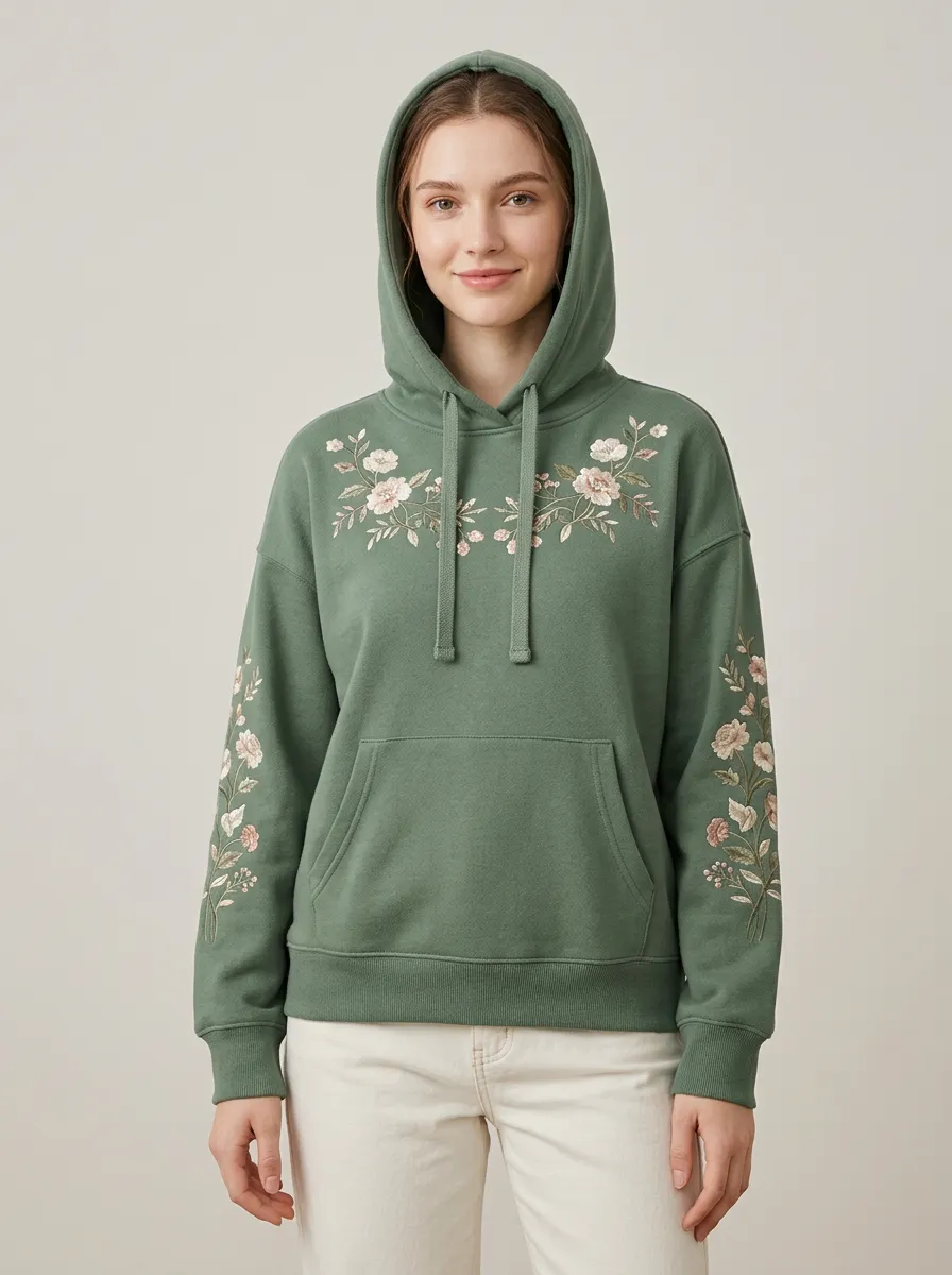 Women's Fresh Style Floral Embroidered Graphic Hoodie