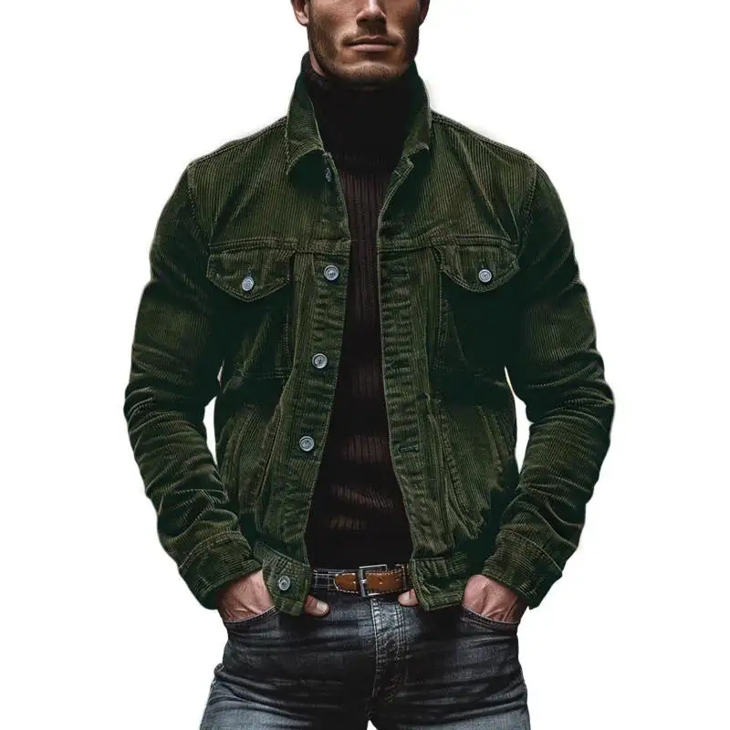 Corduroy Button Band Collar Jacket